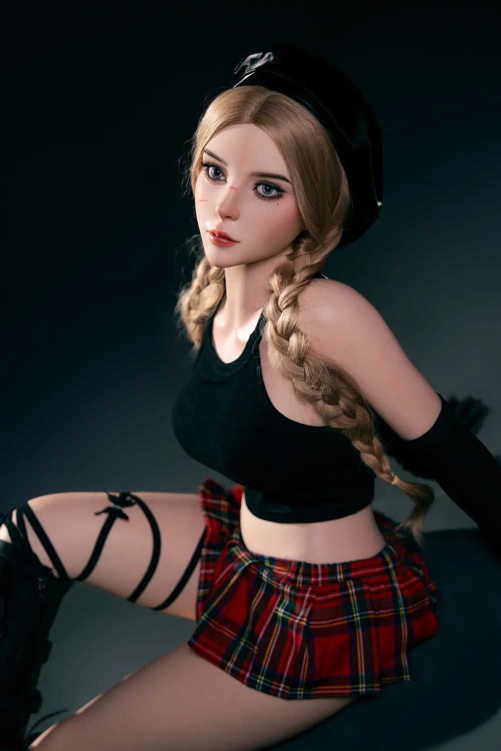 164cm (5ft5) D-Cup Full Silicone Sexy Punk Schoolgirl Blonde Silicone Sex Doll Jade, Head #S37